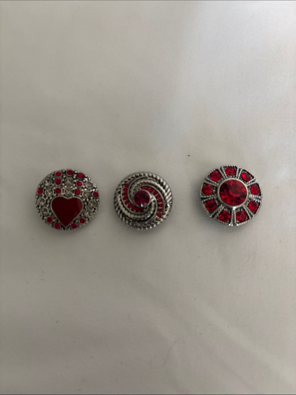 Women's Red Crystal Brooch Trio - Silver-Tone Snap Charms